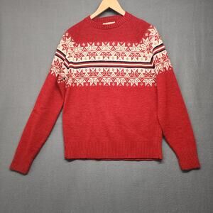 Vintage Sweater Womens Large Red Fair Isle Nordic Snowflakes Acrylic Made in USA